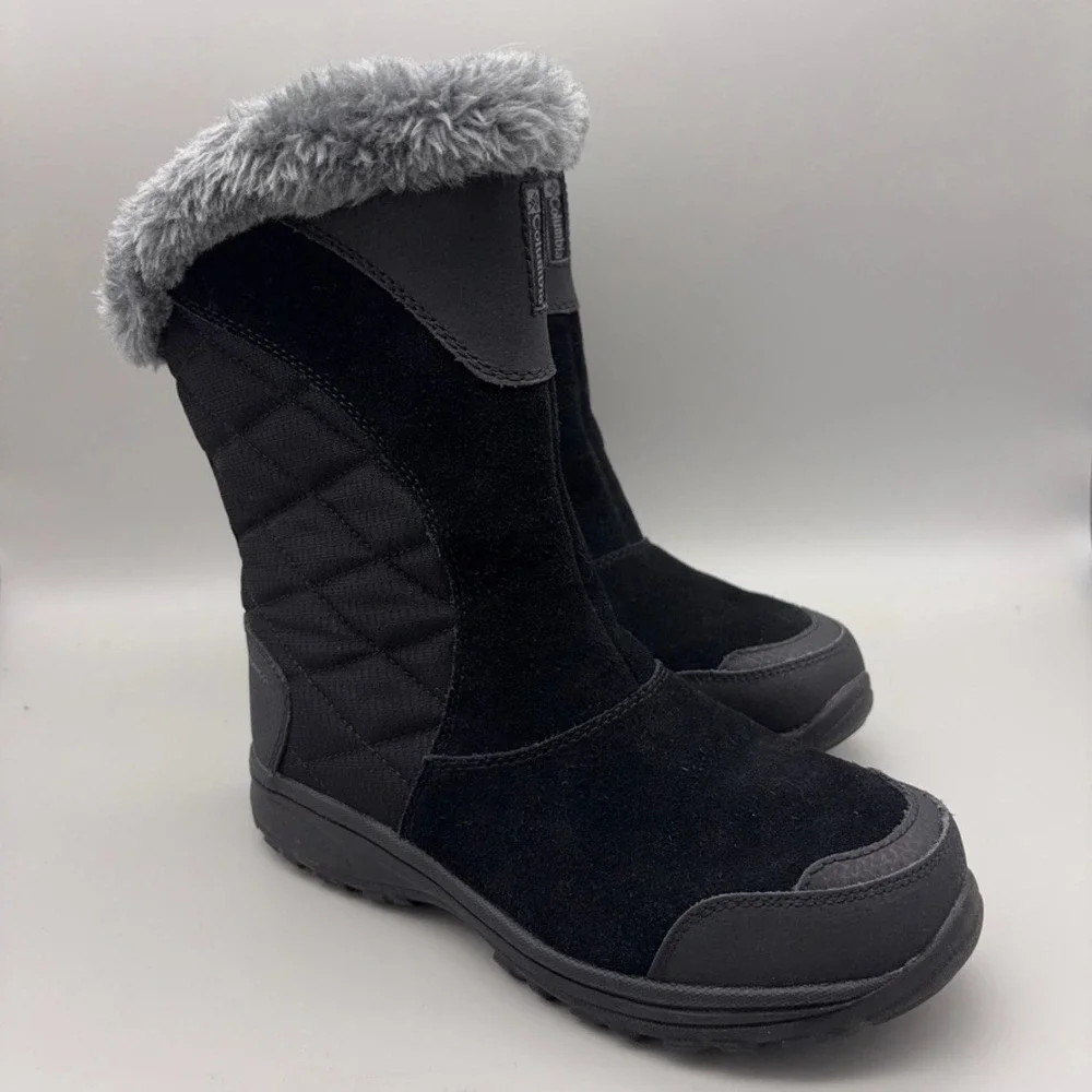 Columbia Winter Boots Women 7 Black Maiden II Quilted Waterproof Faux Fur Trim